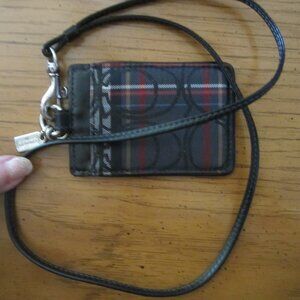 Coach Signature  Plaid Luggage or name tag holder with lanyard